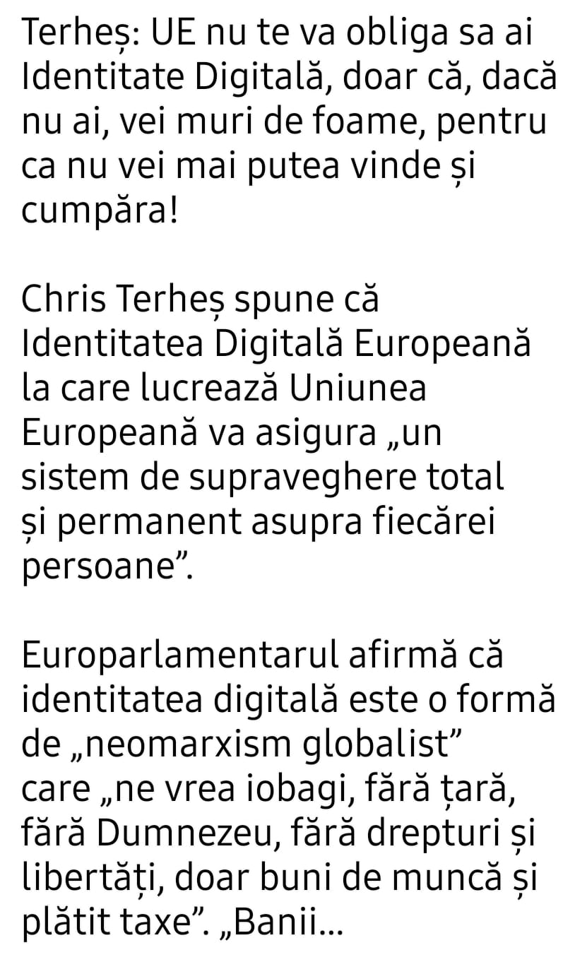 Eurodeputatul Cristian Terheș despre identitatea digitală care se pregătește de către Uniunea Europeană
