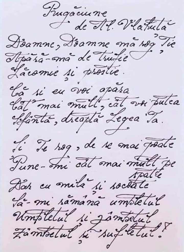 Poetul Alexandru Vlahuță a scris o scurtă poezie în anul 1910: ”Rugăciune”