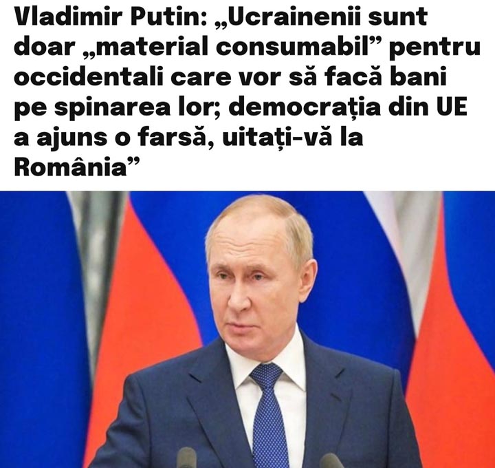 📜 Vladimir Putin: Pentru occident, Ucraina este un material consumabil iar democrația din UE este o farsă